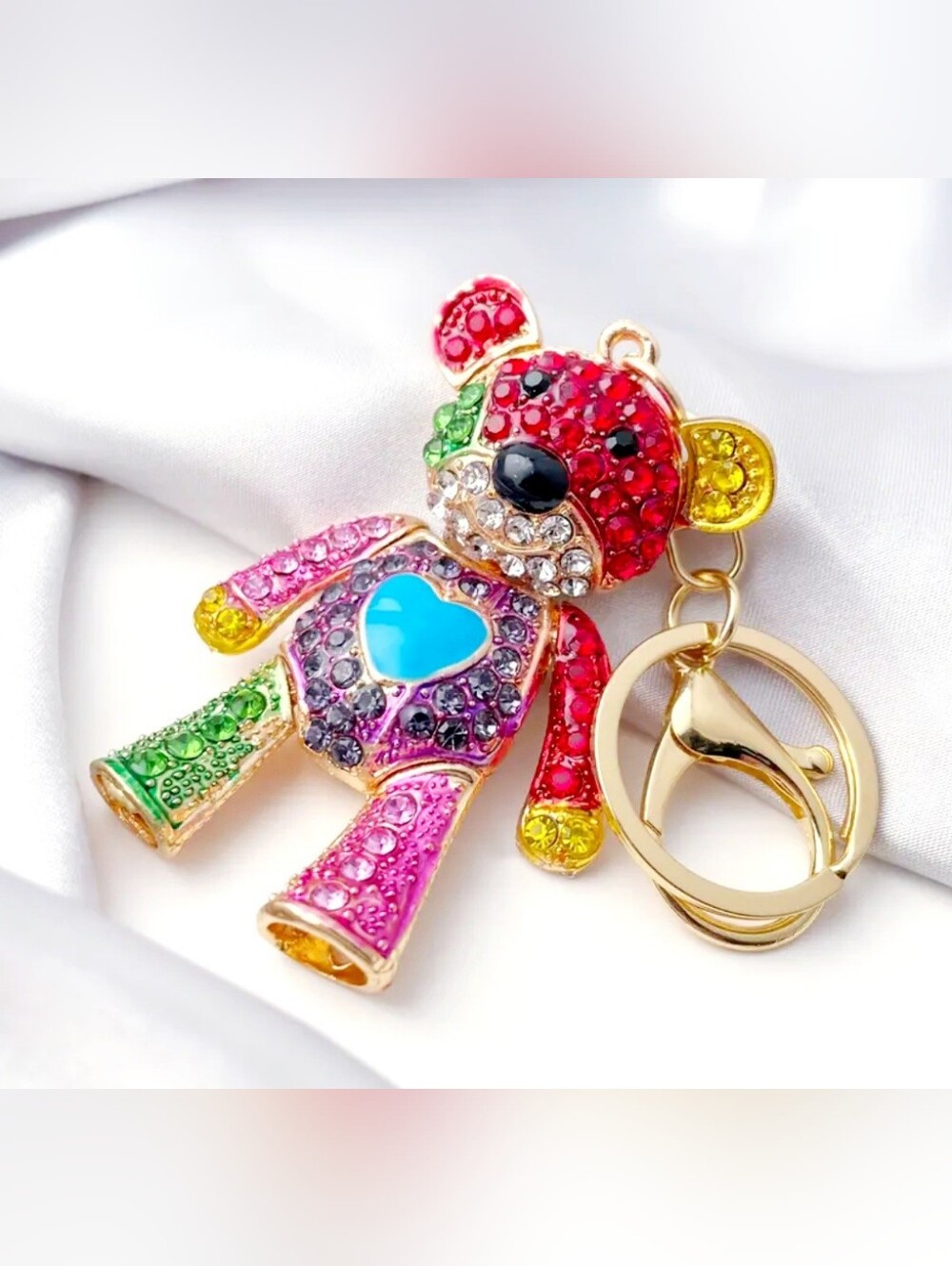 Multicolor Rhinestone Teddy Bear Keychain Charm - Picture 4 of 6